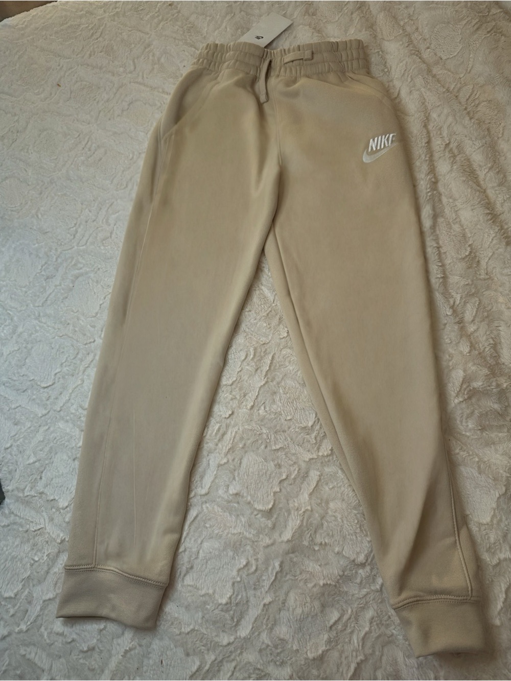 Nike Kids Tan Fleece Joggers - Soft Pullover Waist